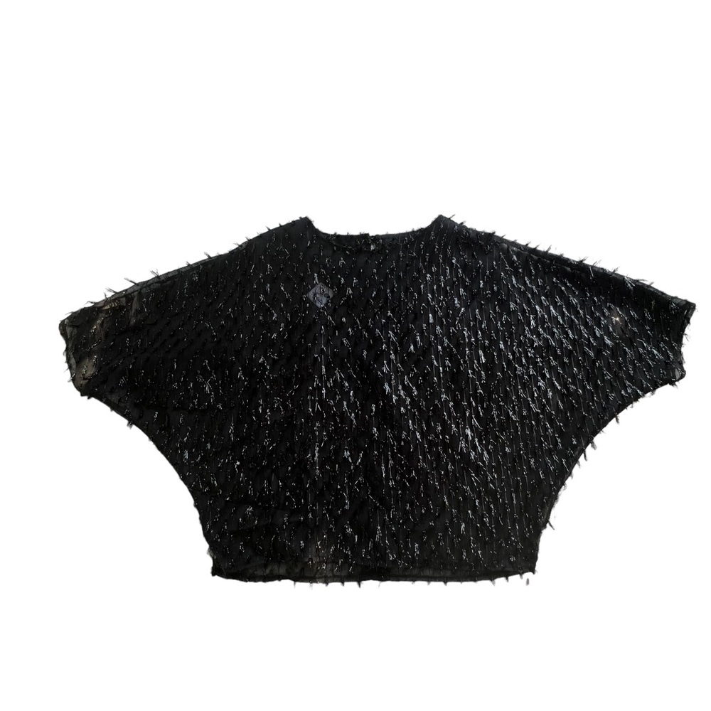 Rafale London Black Eyelash Semi-Sheer Dolman Sleeve Blouse Top UK10 US6 Small